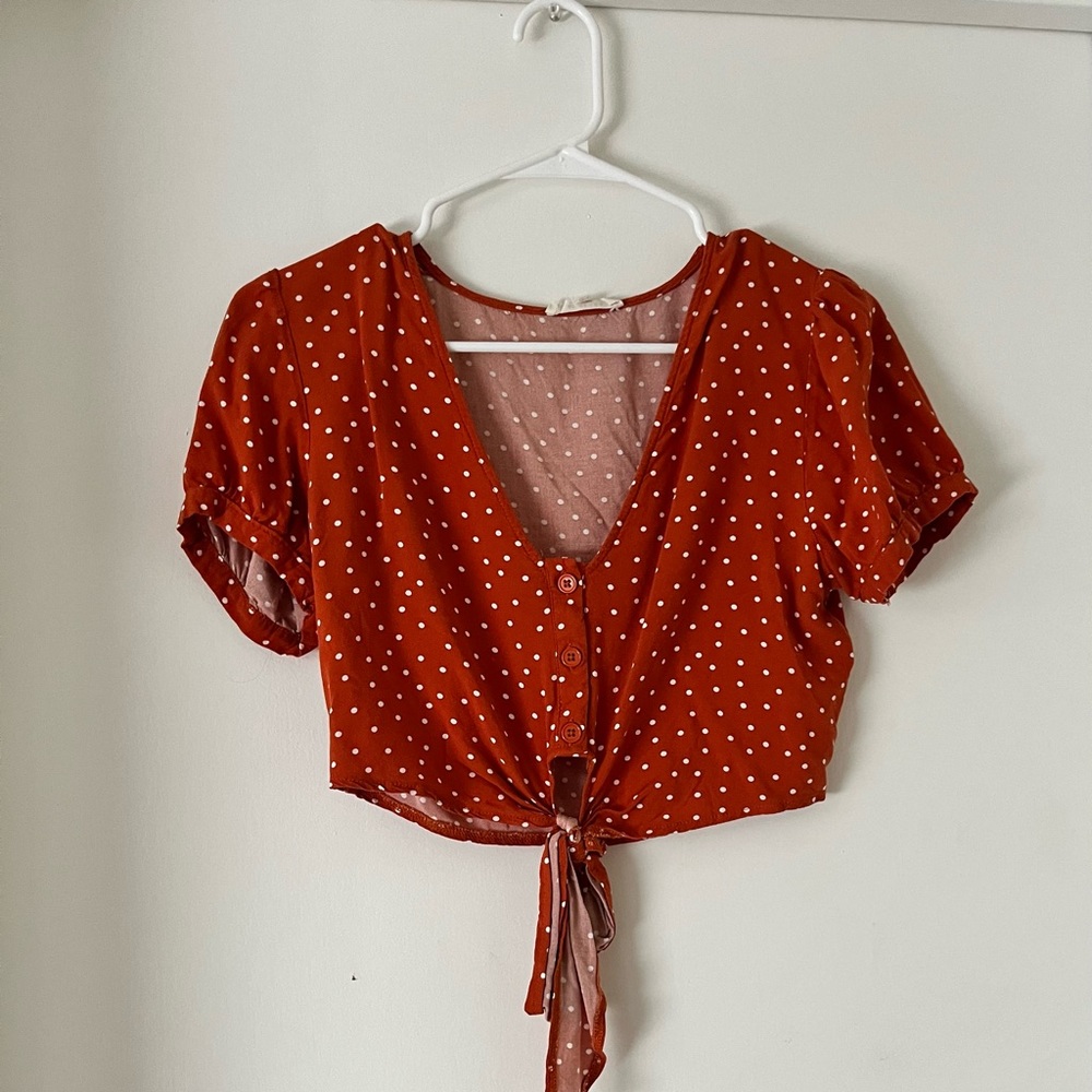 La Hearts PacSun Cropped Polka Dot Button Top